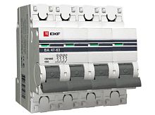 Модульный автоматический выключатель ВА 47-63 PROxima 4 полюса, 63А, х-ка C | код. mcb4763-4-63C-pro | EKF 