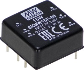 Источник питания DC-DC, 10Вт, вход 48В (18…75В), потребление без/под нагр. 70мА/255мА, выход 3.3В/3А, ёмкостная нагр. макс. 820мкф, изоляция 3000В DC, в корпусе 25.4х25.4х10.2мм, -40С…+85С | код SKMW15G-03 | MeanWell Источник питания DC-DC, 10Вт, вход 48В (18…75В), потребление без/под нагр. 70мА/255мА, выход 3.3В/3А, ёмкостная нагр. макс. 820мкф, изоляция 3000В DC, в корпусе 25.4х25.4х10.2мм, -40С…+85С | код SKMW15G-03 | MeanWell