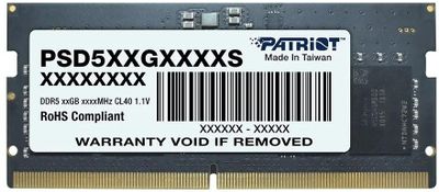 Память DDR5 16GB 5600MHz Patriot PSD516G560081S Signature RTL PC5-44800 CL46 SO-DIMM 262-pin 1.1В single rank Ret | код 1917671 | PATRIOT Память DDR5 16GB 5600MHz Patriot PSD516G560081S Signature RTL PC5-44800 CL46 SO-DIMM 262-pin 1.1В single rank Ret | код 1917671 | PATRIOT