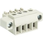 Розеточный разъем, угловой, на кабель, с монтажными фланцами, шаг 3,81 мм, 4 полюса, номинальное сечение: 1,5 мм кв., винтовая фиксация провода, 250V, 8А, с маркировкой, цвет: серый, серия 8813 B | код 25.621.0453.0 | Wieland