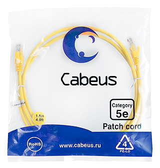 Cabeus PC-UTP-RJ45-Cat.5e-3m-YL-LSZH Патч-корд U/UTP, категория 5е, 2xRJ45/8p8c, неэкранированный, желтый, LSZH, 3м | код 9500c | Cabeus Cabeus PC-UTP-RJ45-Cat.5e-3m-YL-LSZH Патч-корд U/UTP, категория 5е, 2xRJ45/8p8c, неэкранированный, желтый, LSZH, 3м | код 9500c | Cabeus