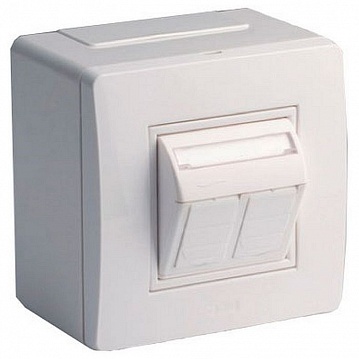 Коробка в сборе с 2 розетками RJ45, кат.5е  (телефон / компьютер), белая (упак. 14шт) | код. 10656 |  DKC