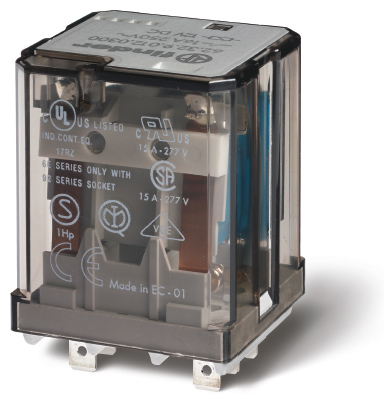 Реле силовое электромеханическое, монтаж в розетку или наконечники Faston 187 (4.8х0.5мм), 3NO 16A, контакты AgCdO (зазор 3 мм), катушка 110В DC, степень защиты RTI, опции: диод + LED | код 62.33.9.110.0360 | FINDER