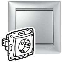 Розетка 1-м СП Valena 16А IP21 2P+E с заземл. защ. шторки немецк. стандарт механизм алюм. (DIY-упак.) | код 694343 | Legrand