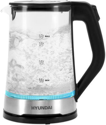 Чайник электрический Hyundai HYK-G3401 1.7л. 2200Вт черный/серебристый (корпус: стекло) | код 1915164 | HYUNDAI Чайник электрический Hyundai HYK-G3401 1.7л. 2200Вт черный/серебристый (корпус: стекло) | код 1915164 | HYUNDAI
