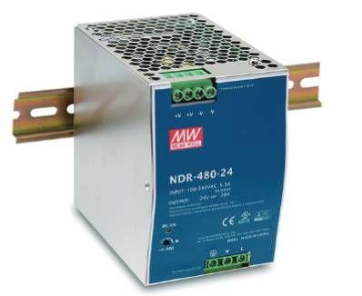 Источник питания на DIN-рейку 24 В,20 А,480ВТ, MEANWELL, I класс защиты, 85,5х125,2х128,5мм | код NDR-480-24 | Вартон