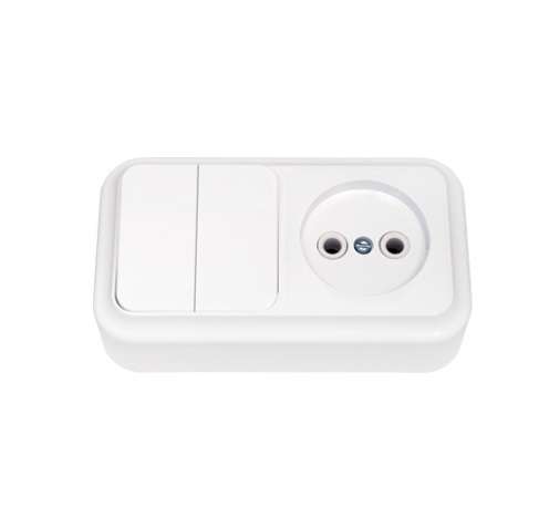 Блок ОП (розетка без заземл. + 2-кл. выкл.) бел. Bylectrica 2В-РЦ-523