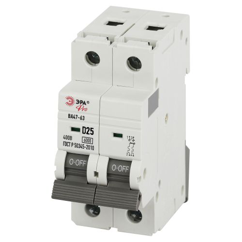 Выключатель автоматический 2п D 25А 6кА ВА47-63 PRO VA63-2P25D6 Эра Б0063215