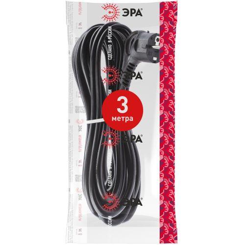 Шнур сетевой с вилкой U-3x1-3m-B с заземлением 3м ПВС 3x1мм2 черный | код Б0048701 | ЭРА