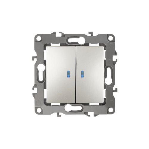 Выключатель двойной с подсветкой, 10АХ-250В, Эра12, перламутр,12-1105-15 | код Б0019294 | ЭРА