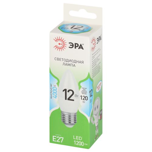 Лампа светодиодная LED 12 Вт 1200Лм 4000К свеча нейтральный E27 220-240В LED B35-12W-840-E27 Green Line | код Б0067141 | ЭРА