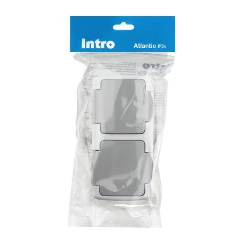Розетка Intro Atlantic 5-203-03 двойная с заземлением 2х2P+E Schuko, 16А-250В, IP54, открытой установки, серый | код Б0051060 | ЭРА фото 3 Розетка Intro Atlantic 5-203-03 двойная с заземлением 2х2P+E Schuko, 16А-250В, IP54, открытой установки, серый | код Б0051060 | ЭРА фото 3