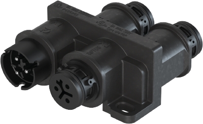 Распределительное устройство (тройник), 1 вход/3 выхода, IP68(69k), 3 полюса, параллельное соединение, с продольным уплотнением, с монтажными фланцами, цвет: черный, номинальные характеристики: 250V/400V 16A, серия gesis RST MICRO | код 4L.030.0153. Распределительное устройство (тройник), 1 вход/3 выхода, IP68(69k), 3 полюса, параллельное соединение, с продольным уплотнением, с монтажными фланцами, цвет: черный, номинальные характеристики: 250V/400V 16A, серия gesis RST MICRO | код 4L.030.0153.