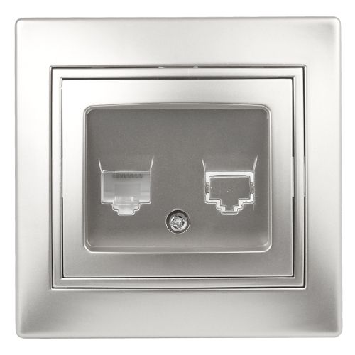 Розетка телефонная RJ11, СУ, Plano, алюминий, 1-302-03 | код Б0030082 | ЭРА