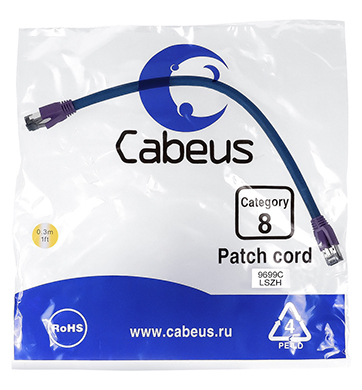 Cabeus PC-SSTP-RJ45-Cat.8-0.3m-LSZH Патч-корд S/FTP, категория 8 (40G, 2000 MHz), 2xRJ45/8p8c, экранированный, синий, LSZH, 0.3 м | код 9699c | Cabeus Cabeus PC-SSTP-RJ45-Cat.8-0.3m-LSZH Патч-корд S/FTP, категория 8 (40G, 2000 MHz), 2xRJ45/8p8c, экранированный, синий, LSZH, 0.3 м | код 9699c | Cabeus