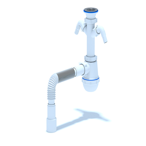 Сифон для мойки АНИ Грот 1 1/2' x 40 с отводом для стиральной машины с гибкой трубой 40х40/50 | код A1015 | АНИ пласт