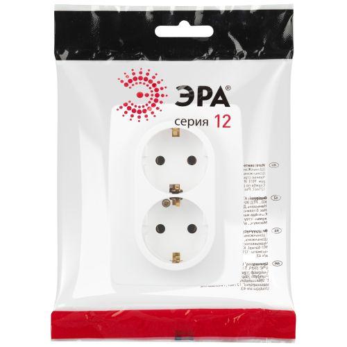 Розетка Серия 12 12-2106-01М , 2X2P+E Schuko, 16А-250В, белый матовый | код Б0065721 | ЭРА