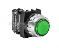 Кнопка нажимная, выступающая, без фиксации, зеленая, серии H, 30 мм. | код H100HY | EMAS