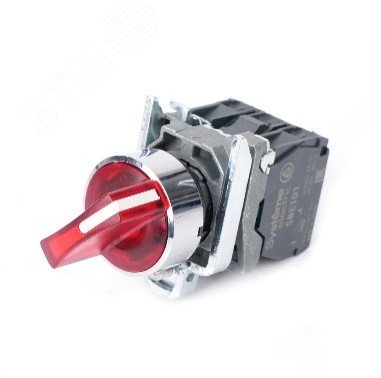 Переключатель SB4 с подсвет в сборе 22мм 2поз красн с фикс металл 230ВАС 1НО+1НЗ | код SB4BK124M5 | Systeme Electric