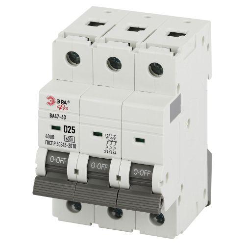 Выключатель автоматический PRO VA63-3P25D6 ВА47-63 3P 25А кривая D 6кА | код Б0063229 | ЭРА
