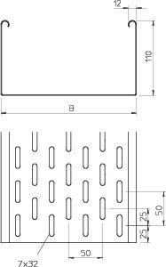 Лоток листовой перфорированный 300х110 L3000 сталь 1.5мм SKS 130 FS OBO 6061303