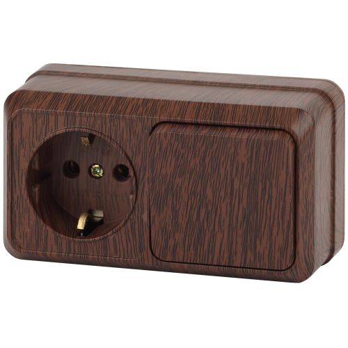 Блок розетка с выключателем Intro Quadro 2-701-10 горизонтальный 10(16)А-250В, IP20, ОУ, венге | код Б0053868 | ЭРА