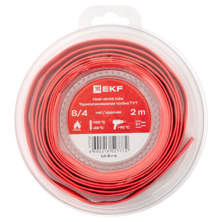 Термоусаживаемая трубка ТУТ нг 8/4 красная ролик 2 м EKF | код tut-8-r-b | EKF Термоусаживаемая трубка ТУТ нг 8/4 красная ролик 2 м EKF | код tut-8-r-b | EKF