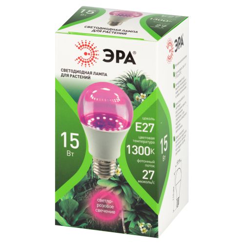 Фитолампа для растений светодиодная GREEN LINE ФИТО A60-15W-PL-E27-GR красно-синего спектра 15 Вт Е27 | код Б0064548 | ЭРА