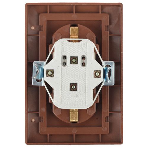 Розетка Intro Plano 1-205-10 с заземлением двойная 2X2P+E Schuko, 16А-250В, IP20, СУ, венге | код Б0053921 | ЭРА