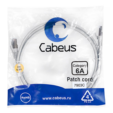Cabeus PC-SSTP-RJ45-Cat.6a-1m-LSZH Патч-корд S/FTP, категория 6а (10G), 2xRJ45/8p8c, экранированный, серый, LSZH, 1м | код 7901c | Cabeus Cabeus PC-SSTP-RJ45-Cat.6a-1m-LSZH Патч-корд S/FTP, категория 6а (10G), 2xRJ45/8p8c, экранированный, серый, LSZH, 1м | код 7901c | Cabeus