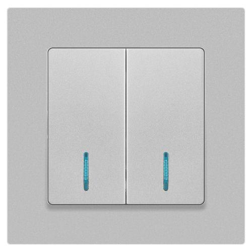 Выключатель Intro Accent 6-105-03 двойной с подсветкой, 10А-250В, IP20, СУ, AL/CU, алюминий | код Б0063511 | ЭРА фото 3 Выключатель Intro Accent 6-105-03 двойной с подсветкой, 10А-250В, IP20, СУ, AL/CU, алюминий | код Б0063511 | ЭРА фото 3