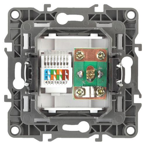 Розетка комбинированная RJ45+TV, Эра12, чёрный, 12-3110-06 | код Б0027446 | ЭРА