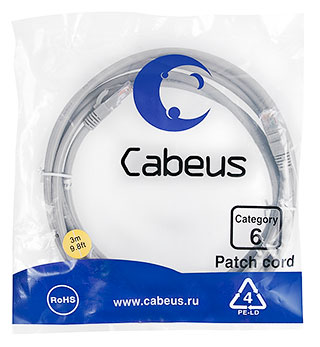 Cabeus PC-UTP-RJ45-Cat.6-0.3m Патч-корд U/UTP, категория 6, 2xRJ45/8p8c, неэкранированный, серый, PVC, 0.3м | код 7272c | Cabeus Cabeus PC-UTP-RJ45-Cat.6-0.3m Патч-корд U/UTP, категория 6, 2xRJ45/8p8c, неэкранированный, серый, PVC, 0.3м | код 7272c | Cabeus