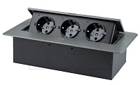 Блок розеточный встраиваемый 3x2P+E со шторками, без кабеля, 3600вт, графит | код OR-GM-9032-GR | ORNO