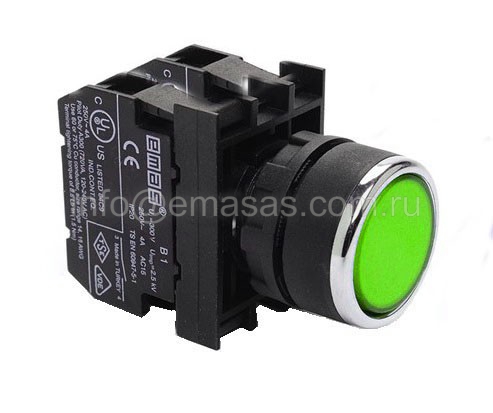 B192DY Кнопка с подсветкой-светодиод зеленая (1НО+1НЗ) 12-30 В перем. и пост. тока | код B192DY | EMAS B192DY Кнопка с подсветкой-светодиод зеленая (1НО+1НЗ) 12-30 В перем. и пост. тока | код B192DY | EMAS