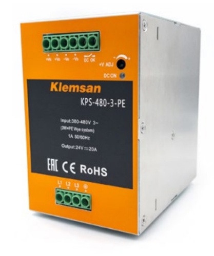Источник питания трехфазный, KPS-480-3-P, 3 Ph 24V 20A P | код 0.0.0.6.18059 | KLEMSAN Источник питания трехфазный, KPS-480-3-P, 3 Ph 24V 20A P | код 0.0.0.6.18059 | KLEMSAN