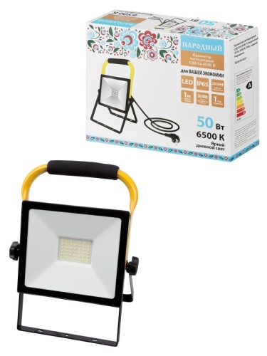 Прожектор светодиодный СДО-04-050Н-П (переносной) 50 Вт, 6500 К, IP65, черный, Народный | код SQ0336-0201 | TDM НАРОДНЫЙ