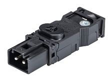 Вилочный разъем на кабель диам. 6 - 7,7 мм, 2 полюса, винтовая фиксация, номинальное напряжение: 250V, номинальный ток: 16A, цвет корпуса: черный, цвет контактной вставки: черный, серия gesis GST15i2 | код 91.922.3053.1 | Wieland