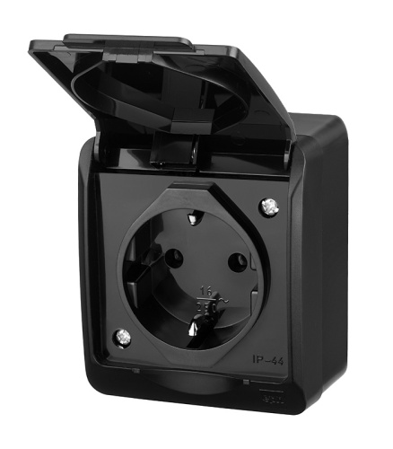 HERMES - Розетка 2P+E, 16A/250V, с крышкой, IP44, черный | код 0324-09 | Elektro-plast Nasielsk HERMES - Розетка 2P+E, 16A/250V, с крышкой, IP44, черный | код 0324-09 | Elektro-plast Nasielsk