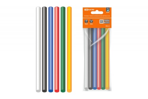 Клеевые стержни универсальные цветные, 7 мм x 100 мм, набор 6 шт, Алмаз TDM | код SQ1024-0508 | TDM
