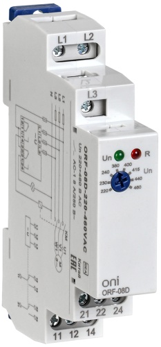 Реле контроля фаз ORF-08D 3 фазы 2 контакта 220-460В AC ONI | код ORF-08D-220-460VAC | IEK