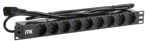 ITK PDU 9 розеток DIN49440 (нем. станд.) 1U, шнур 2м вилка IEC 320 C14, профиль из ПВХ, черный | код PH22-9D2-P | IEK