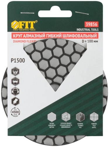 Круг алмазный гибкий шлифовальный (липучка), сухое шлифование, 100 мм, Р1500 | код 39856 | FIT фото 3