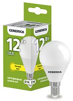 Лампа светодиодная G45 шар 12Вт 230В 3000К E14 GENERICA | код LL-G45-12-230-30-E14-G | IEK