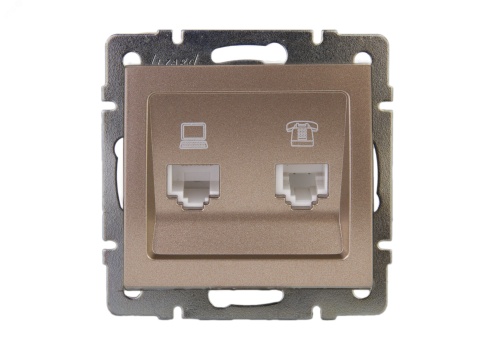Розетка RAIN компьютерная + телефон бронза матовая механизм | код 703-3188-143 | Lezard