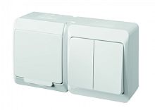 HERMES - Выключатель двухклавишный 10A/250V + Розетка 2P+E, 16A/250V, с крышкой, IP44, белый | код 0327-04 | Elektro-plast Nasielsk