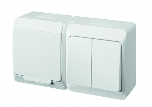 HERMES - Выключатель двухклавишный 10A/250V + Розетка 2P+E, 16A/250V, с крышкой, IP44, белый | код 0327-04 | Elektro-plast Nasielsk HERMES - Выключатель двухклавишный 10A/250V + Розетка 2P+E, 16A/250V, с крышкой, IP44, белый | код 0327-04 | Elektro-plast Nasielsk