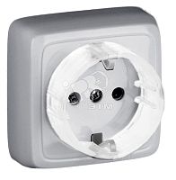 Розетка наружная с заземлением с изоляционной пластиной (стакан) серебро | код РА16-173-06 | HEGEL