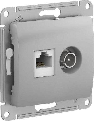 Розетка компьютерная + телевизионная 2-м Glossa RJ45 кат.5E + TV механизм алюм. | код GSL000389 | Schneider Electric