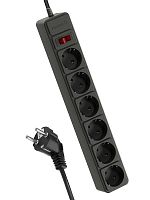 Удлинитель с сетевым фильтром 6х5м с заземл. 16А IP20 3.5кВт с предохранителем 3х1 индикатор сети черн. | код FKsm5m-6g(B)16A | КОСМОС